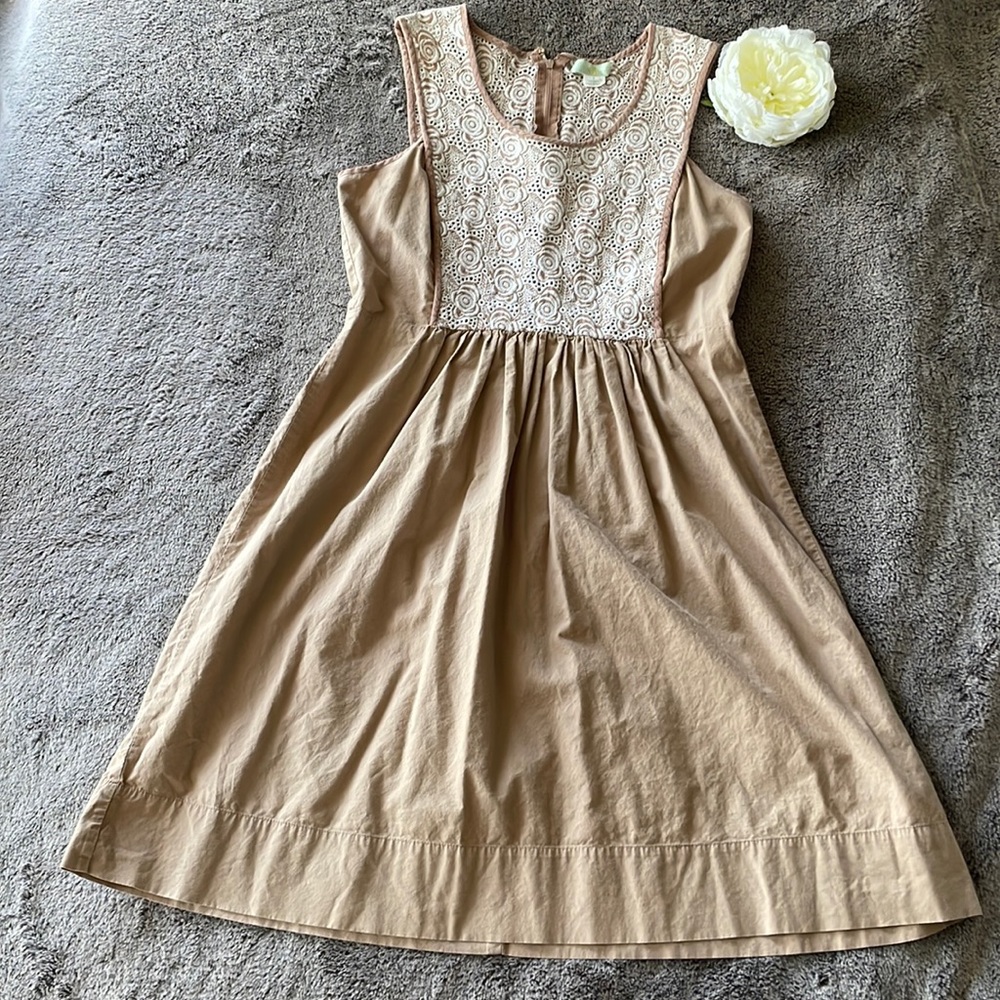 Anthropologie Lil 🤍 Tan/Taupe & White Lace Cotton Dress Size 4